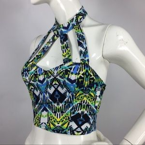 2b Bebe Cutout Printed Strappy Choker Crop Top
